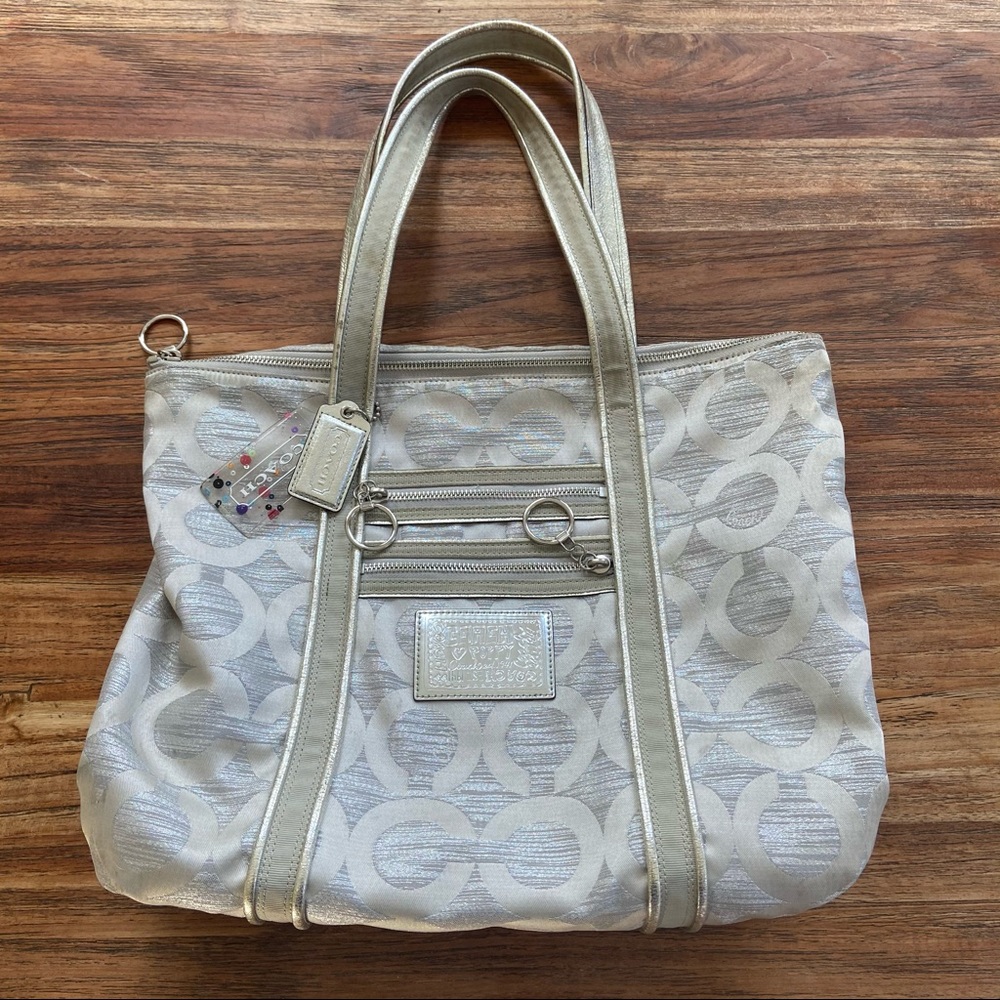 Silver Coach Tote Bag